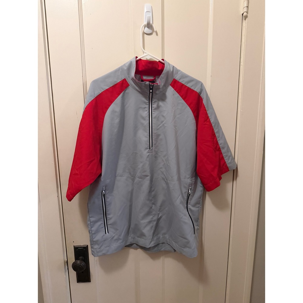 FootJoy Mens Grey Red Quarter Zip Short Sleeve Golf Windbreaker Pullover Size M
